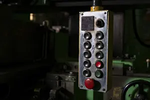 Deserted Workshop Scene Prints: Control panel of production device shot at workshop