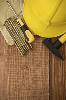 Deserted Construction Area Prints: Copyspace background of board with tools