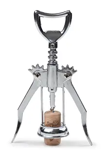Isolated On White Background Prints: Corkscrew and cork isolated on white background