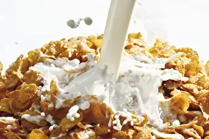 Top Down View Of Breakfast Prints: Cornflakes with milk