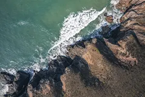 United Kingdom Coastal Region Prints: Top Down over Cornwall Coastline