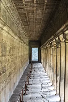 World Heritage Site In Asia Prints: Corridor in the Angkor Wat temple complex