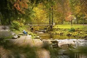 Spa Garden Bad Wildbad Prints: Course of the river Enz with bridge