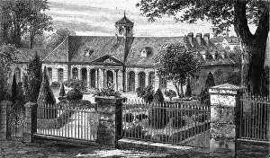 Old Engraved Depiction Prints: Courtyard and facade of Luxeuil Baths