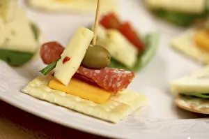 Empty Table Setting Food Prints: Cracker appetizers with cheese