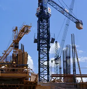 Urban Development Projects Prints: Cranes on the building site, structural engineering