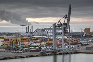 Northern Europe Shipping Port Prints: Cranes, port facility, container loading