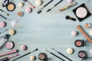 Glitter Makeup Prints: Creative arrangement cosmetics colored surface