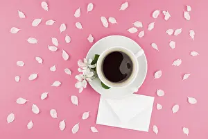 Coffee Cup Flat Lay Prints: Creative flat lay concept top view of coffee cup