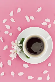 Coffee Cup Flat Lay Prints: Creative flat lay concept top view of coffee cup
