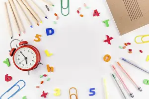 Creative Back to School Print with Alarm Clock and Supplies