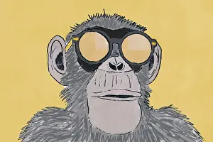 Wild Animal Portrait Prints: A creative illustration featuring a monkey with glasses