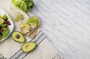 Vegetable Salad Prints: Crisp bread with avocado table