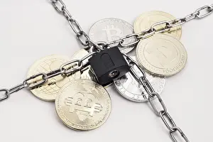 Online Data Protection Prints: Cryptocurrency security concept