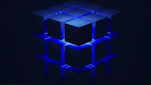 Modern Geometric Design Prints: Cube structures create a captivating geometric arrangement highlighted by blue light