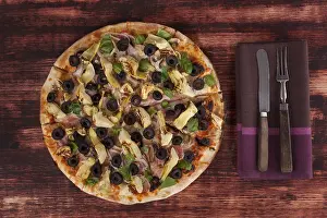 Pizza Studio Shot Prints: Culinary pizza eating, rustic style