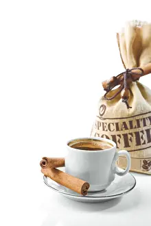 Coffee Tableware Prints: Cup and bag of coffee