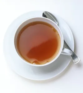 White Tableware Prints: Cup of tea, from above