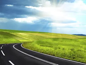 Deserted Highway Prints: Empty curved road