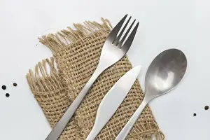 White Studio Environment Prints: Cutlery on white table. Minimal designed fork