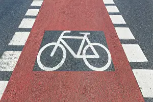 Cycle Path Marking Prints: Cycle path marking on a pavement
