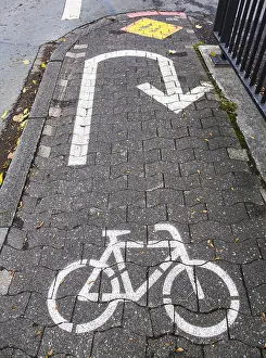 Cycle Path Marking Prints: Cycle path marking on a pavement