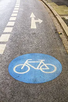 Cycle Path Marking Prints: Cycle path marking on a pavement