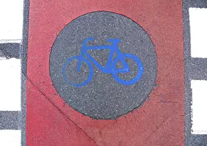 Cycle Path Marking Prints: Cycle path marking on a pavement