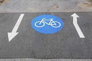 Road Safety Signs Prints: Cycle path marking on a pavement