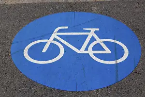 Cycle Path Marking Prints: Cycle path marking on a pavement