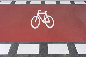 Cycle Path Germany Prints: Cycle path with pictogram at a junction