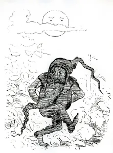 Mythical Creature Drawing Prints: Dancing leprechaun in moonlight
