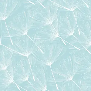 Full Frame Blue Background Prints: Dandelions floating over blue, vector seamless pattern