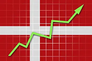 National Colors Denmark Prints: The Danish flag and arrow graph going up