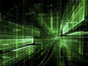 Virtual Reality Concept Art Prints: Dark green sci fi or technology background - abstract computer-generated 3d illustration