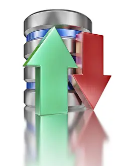 Digital Data Transmission Prints: Database upload download concept