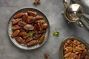 Balanced Diet Concept Prints: Dates nuts arrangement flat lay
