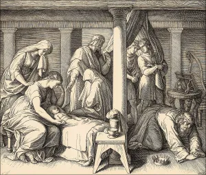 Julius Schnorr Von Carolsfeld Paintings Prints: The death of Bathsheba's first child with David