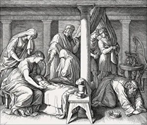 Historical Religious Texts Prints: The death of Bathsheba's first child with David