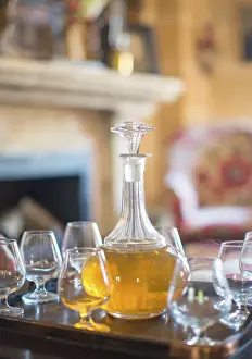 Empty Tavern Table Setting Prints: Decanter with glasses on the table