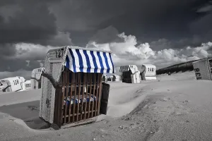 Northern German Beaches Prints: Beach chairs, dramatic clouds in the sky