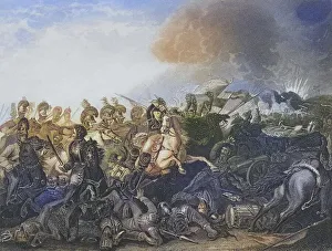 British Army Uniforms History Prints: The decisive attack of the Life Guards at the Battle of Waterloo
