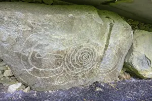 UNESCO World Heritage Site Ireland Prints: Decorated wall stone at the Knowth megalithic complex