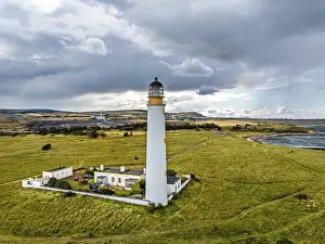 British Lighthouse Prints: DefaultRain Clouds over Barns Ness Lighthouse from a drone