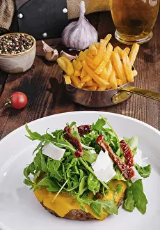 Arugula Salad Prints: Delectable cheeseburger topped with arugula