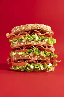 Fresh Lettuce Salad Prints: A delicious stack of sandwiches featuring crispy bacon