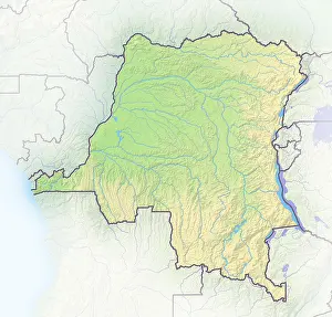 Prints of Democratic Republic of the Congo, shaded relief map Map Prints: Democratic Republic of the Congo Print, Shaded Relief Map