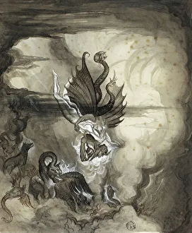 Deserted Landscape Artwork Prints: Descent into Hell, Devil and Monsters