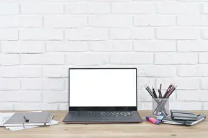 Desk Setup Prints: Desktop with laptop office elements