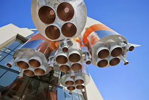 Space Rocket Engine Prints: Details of space rocket engine over blue sky background